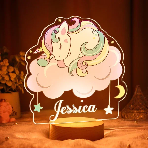 Personalized Rainbow Unicorn Night Light Custom Name LED Lamp for Kids