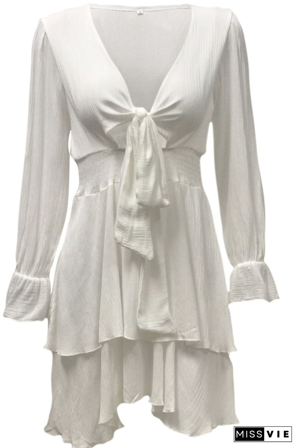 Fashion Street Solid Patchwork V Neck A Line Dresses