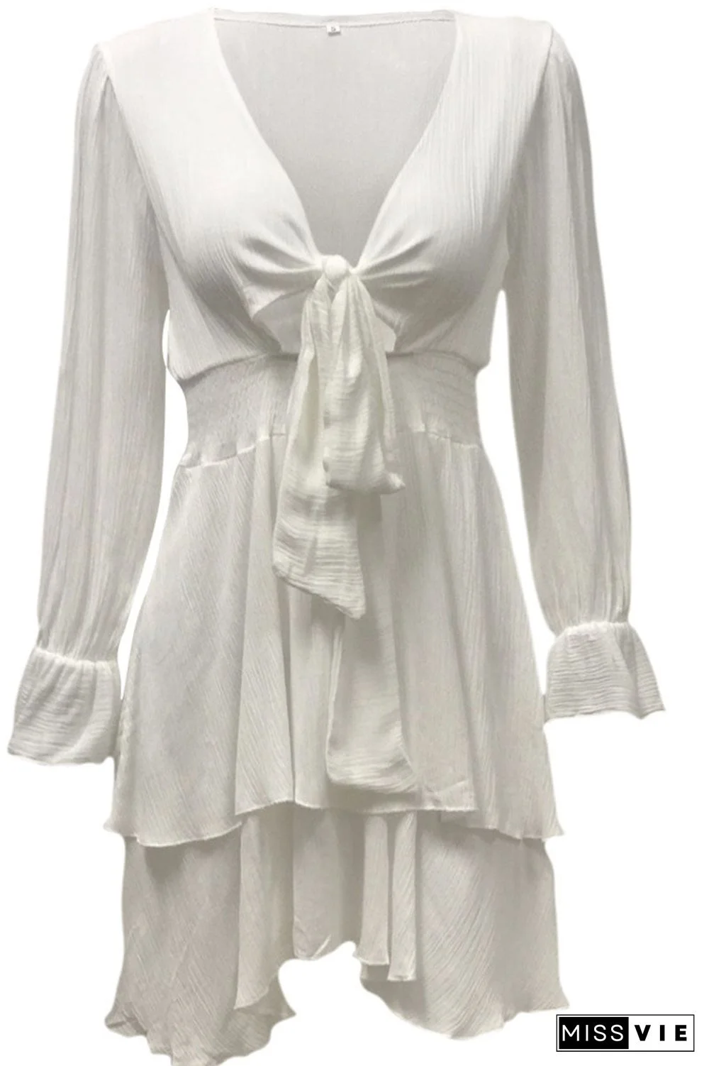 Fashion Street Solid Patchwork V Neck A Line Dresses