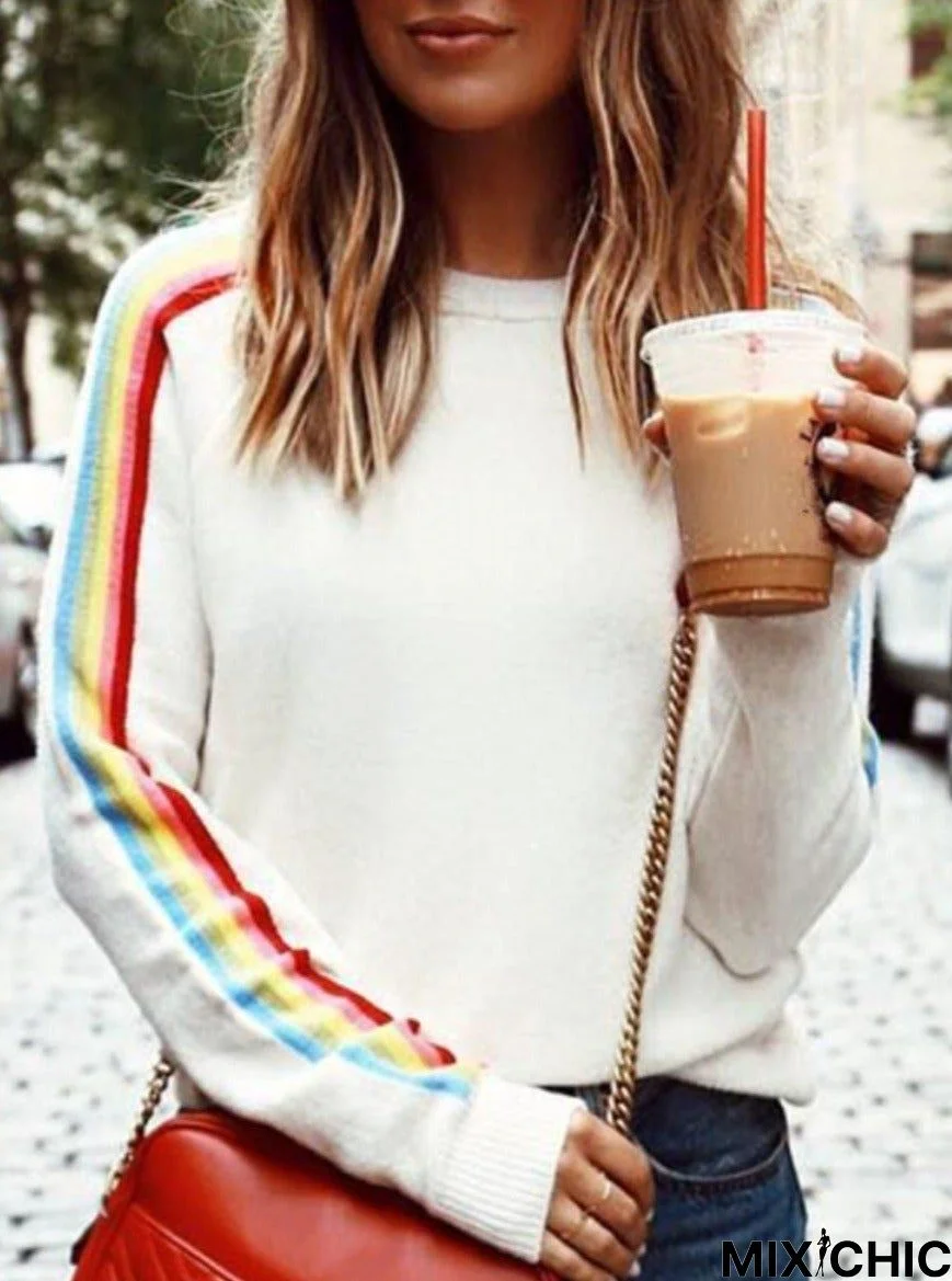 Round Neck Casual Loose Striped Sweater Pullover