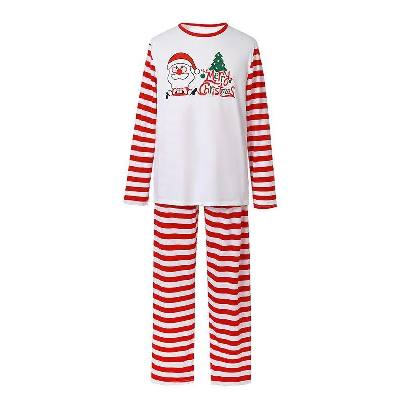 Striped parent-child suit Santa print parent-child pajamas