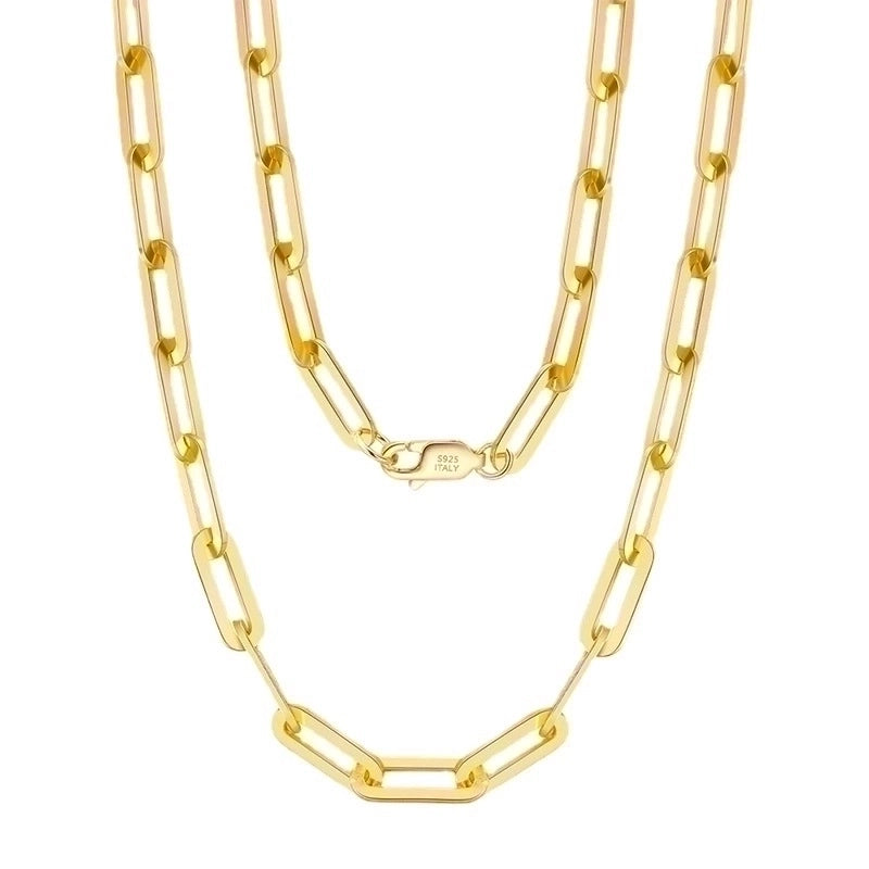 925 Sterling Silver 925 Sterling Silver Plated Chain Paperclip Chain Plating Solid Color Necklace
