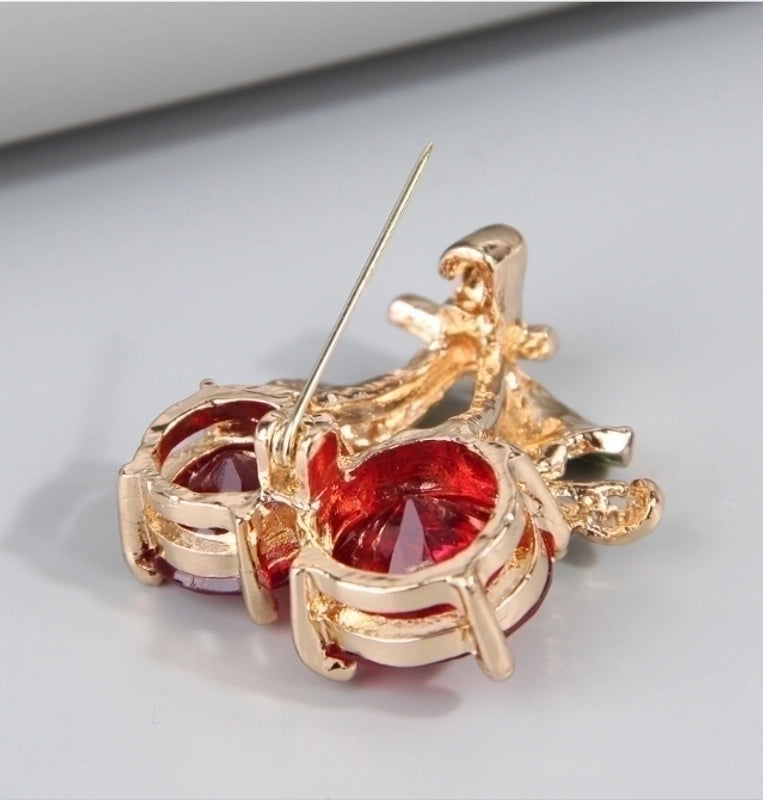 Elegant Sweet Cherry Bee Alloy Inlay Glass Women’s Brooches 1 Piece