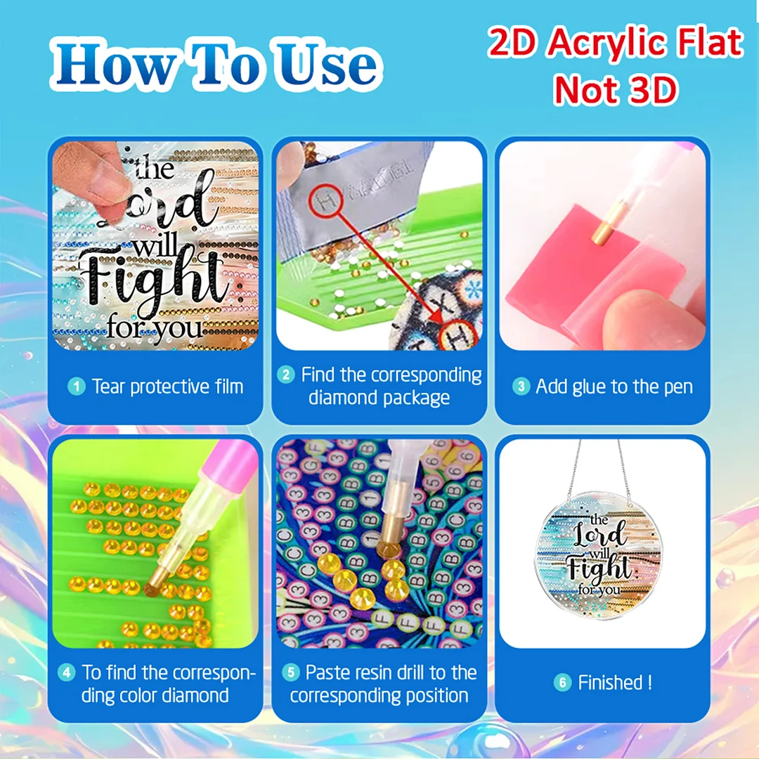 4pcs Beach Text DIY 2D Flat Acrylic Diamond Painting Kits Diamond Art Pendant