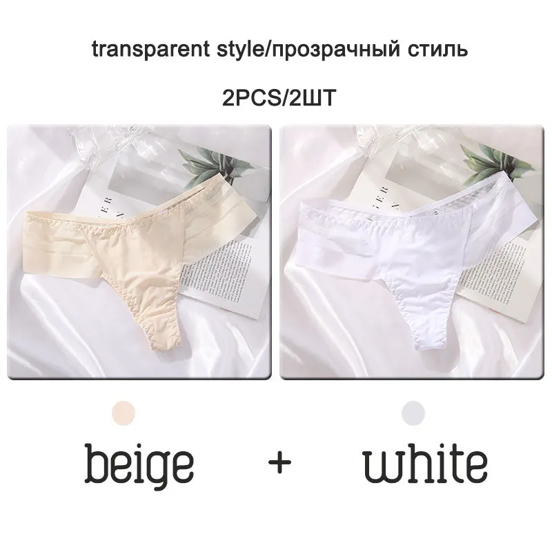 FINETOO 2Pcs/set Sexy Thongs Women Low Waist G-string Panties Fashion Hollow Out Seamless Underwear Perspective Underpants 2021