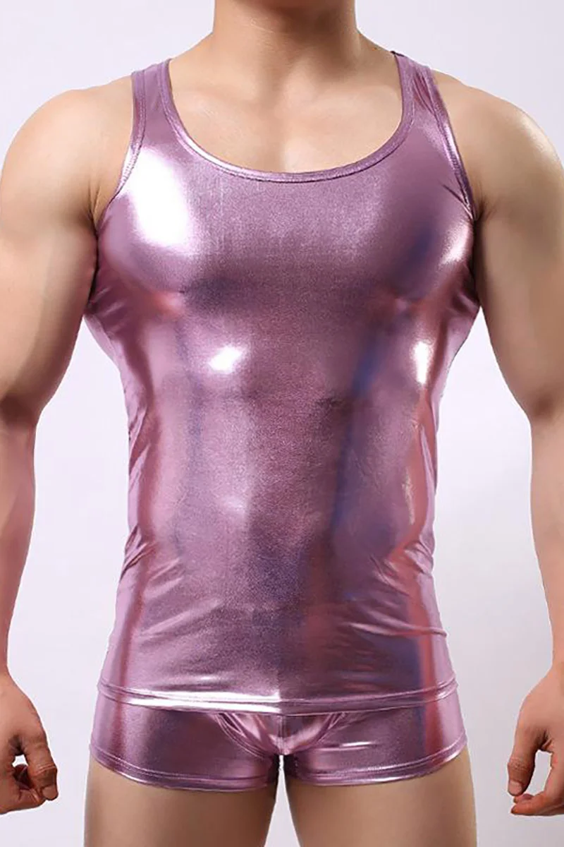 Men's Metallic Solid Color Hollow Out Sleeveless Two Piece Sets [Pre-Order]