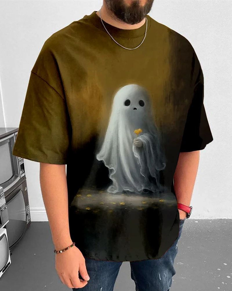 Suitmens Men's Halloween Ghost Pattern Short Sleeve T-Shirt 042