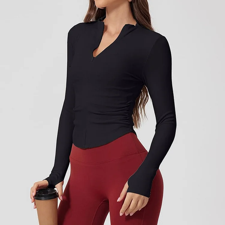 PASUXI Nude Women's Ribbed Half Zip Training Top Breathable Gym Outfit huanwei