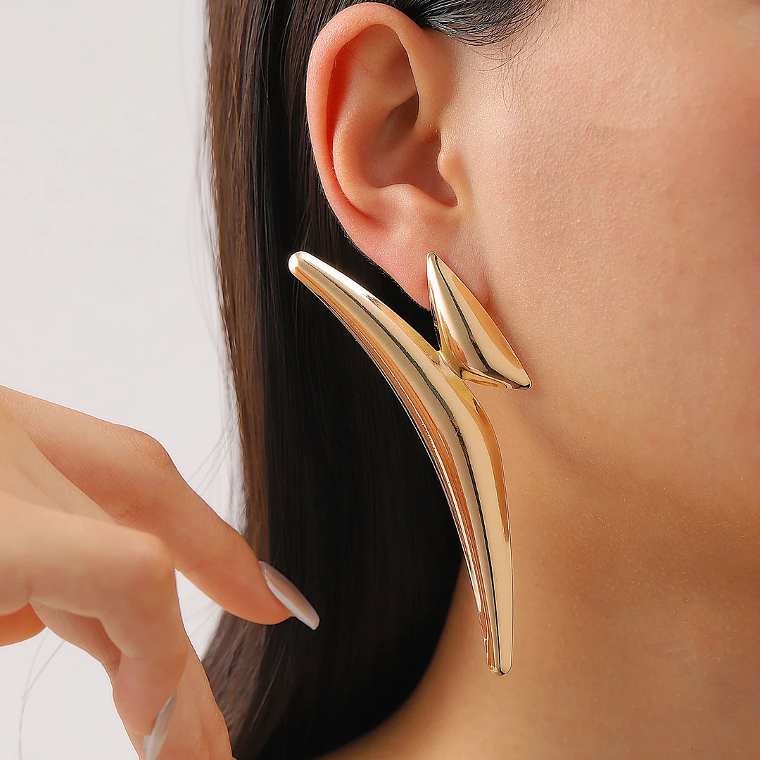 Exaggerated Geometric Triangle Gold-Plated Earrings