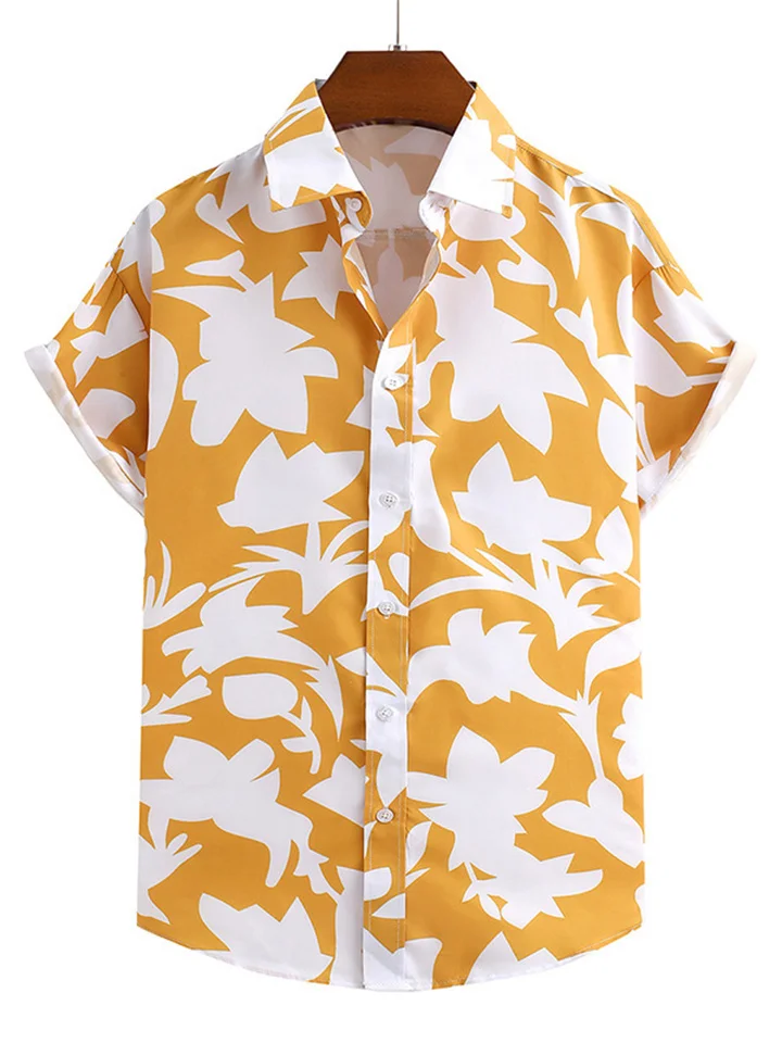 Men's Printed Shirt Light Colored Short Sleeve Top Summer Shirt-Cosfine