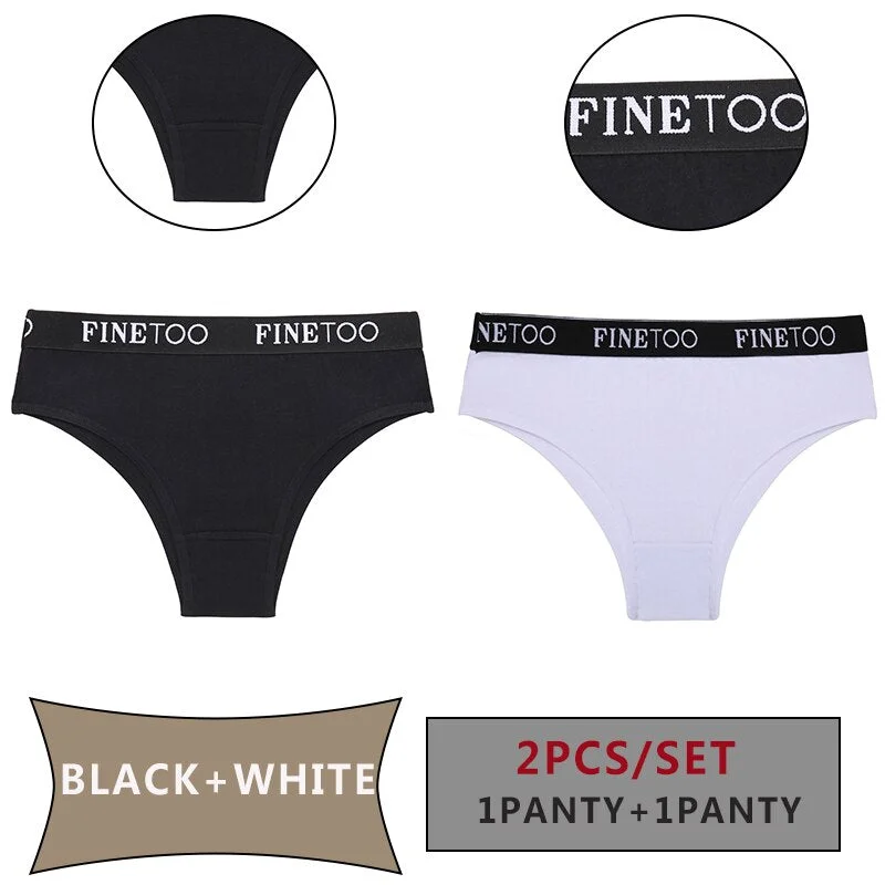 FINETOO 2PCS/Set Women Cotton Panties Sexy Letter Underwear Panty Thong Low Waisted 1Panty+1G-string Brief Tanga Lingerie Femme