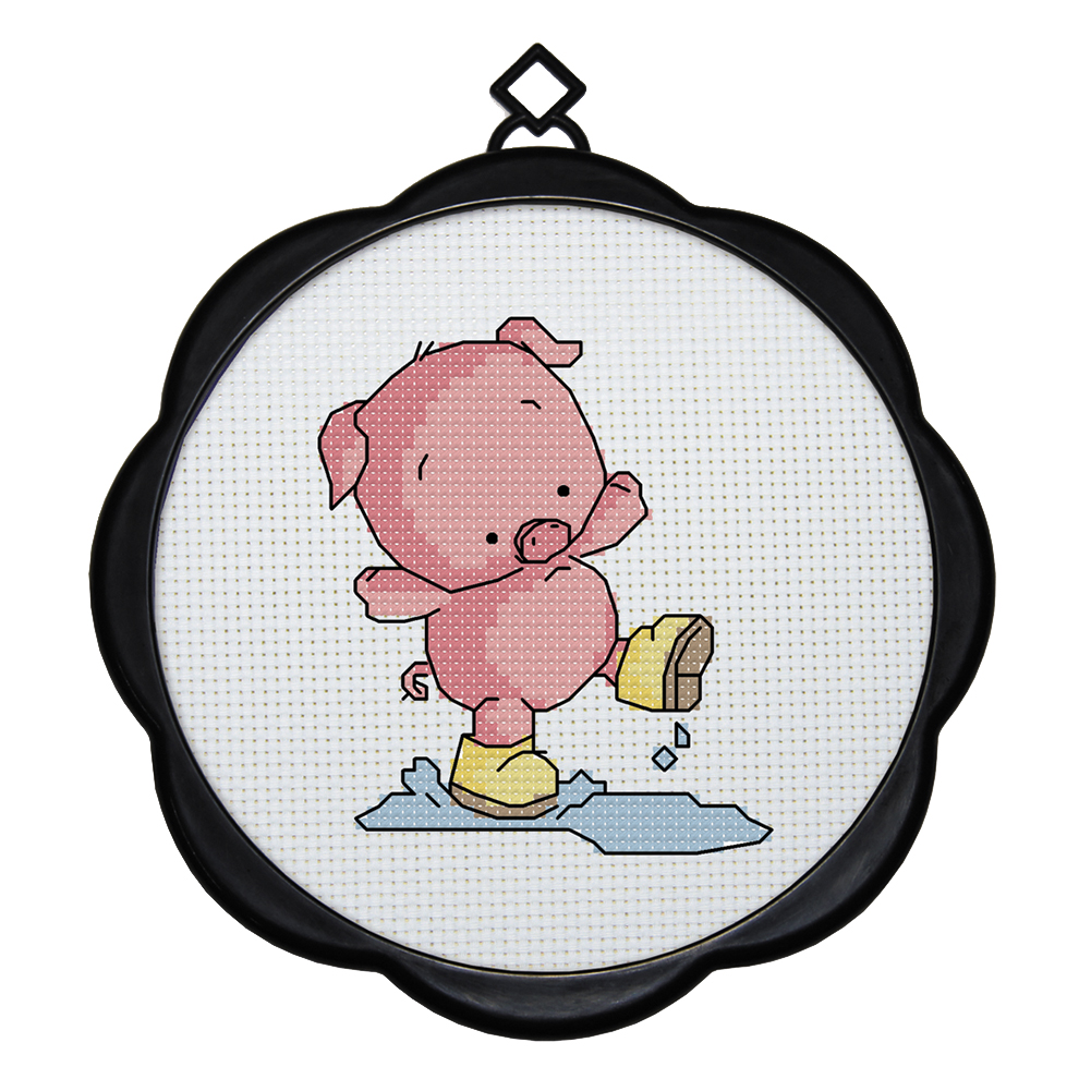 

Rainy Day Pig - 11CT Stamped Cross Stitch - 17*17CM (With Frame), 501 Original