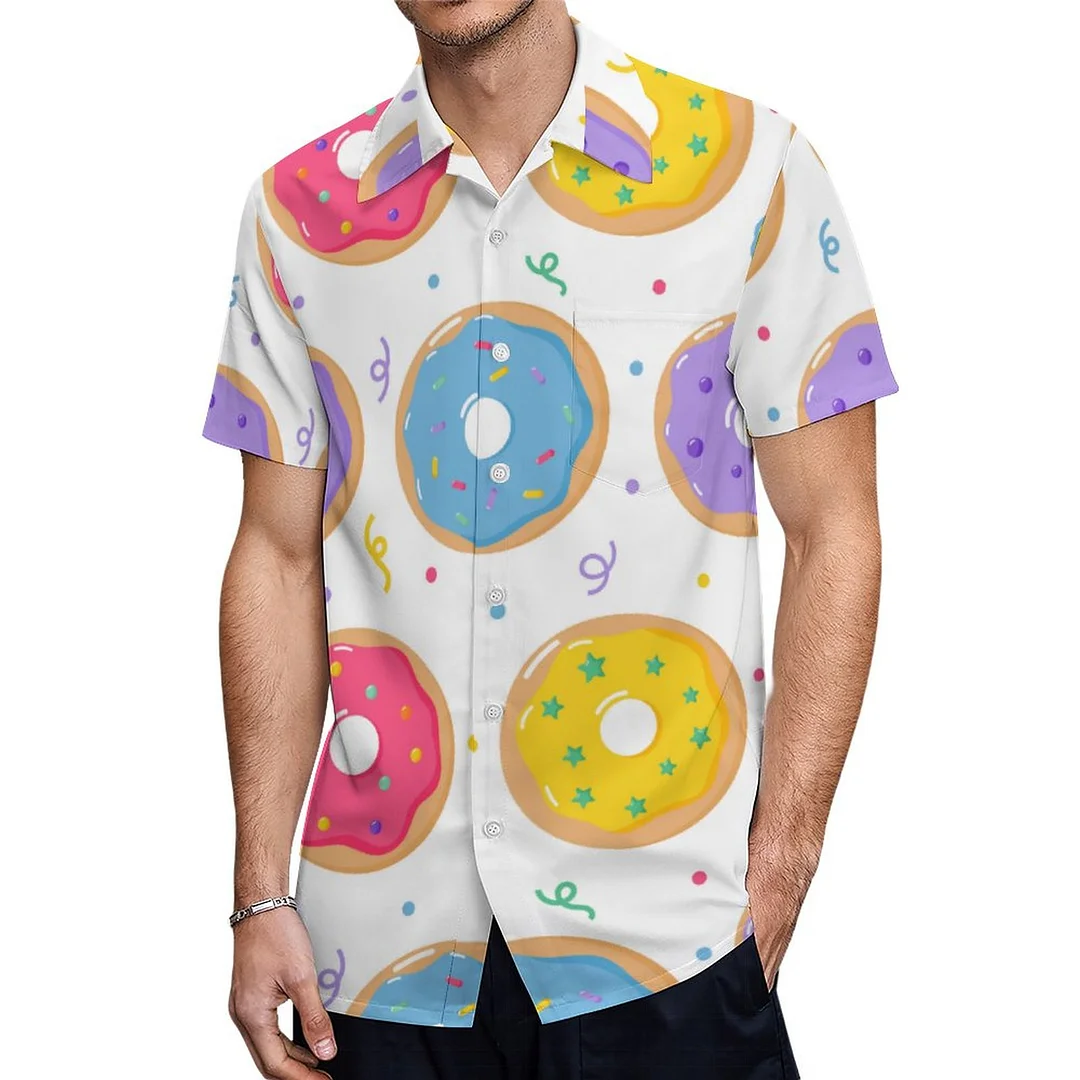 Rainbow Sprinkle Donuts Bakery Food Hawaiian Shirt Mens Button Down Plus Size Tropical Hawaii Beach Shirts