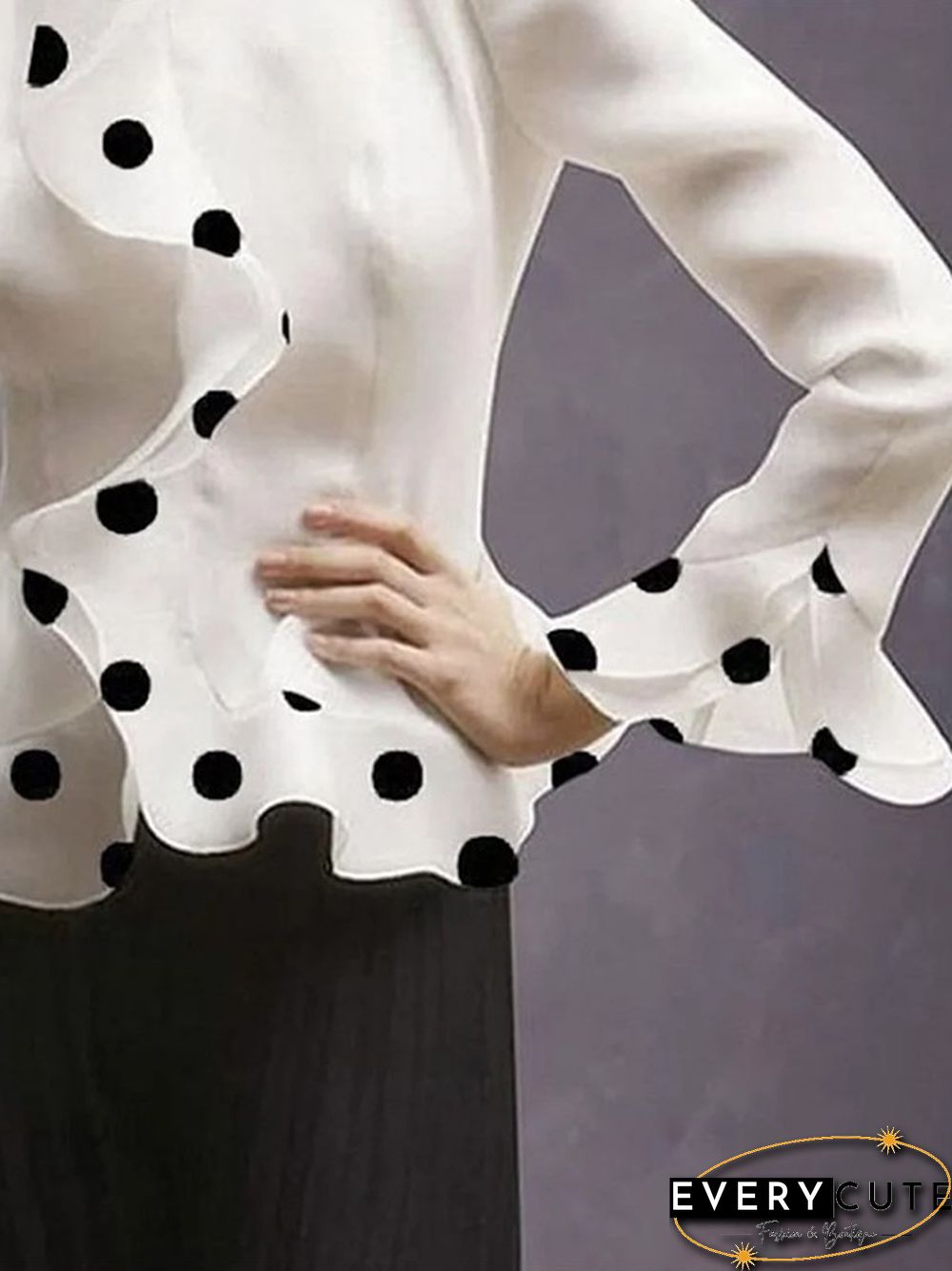 Stylish Asymmetric Split-Joint Falbala With Belted Half Sleeves Blouses