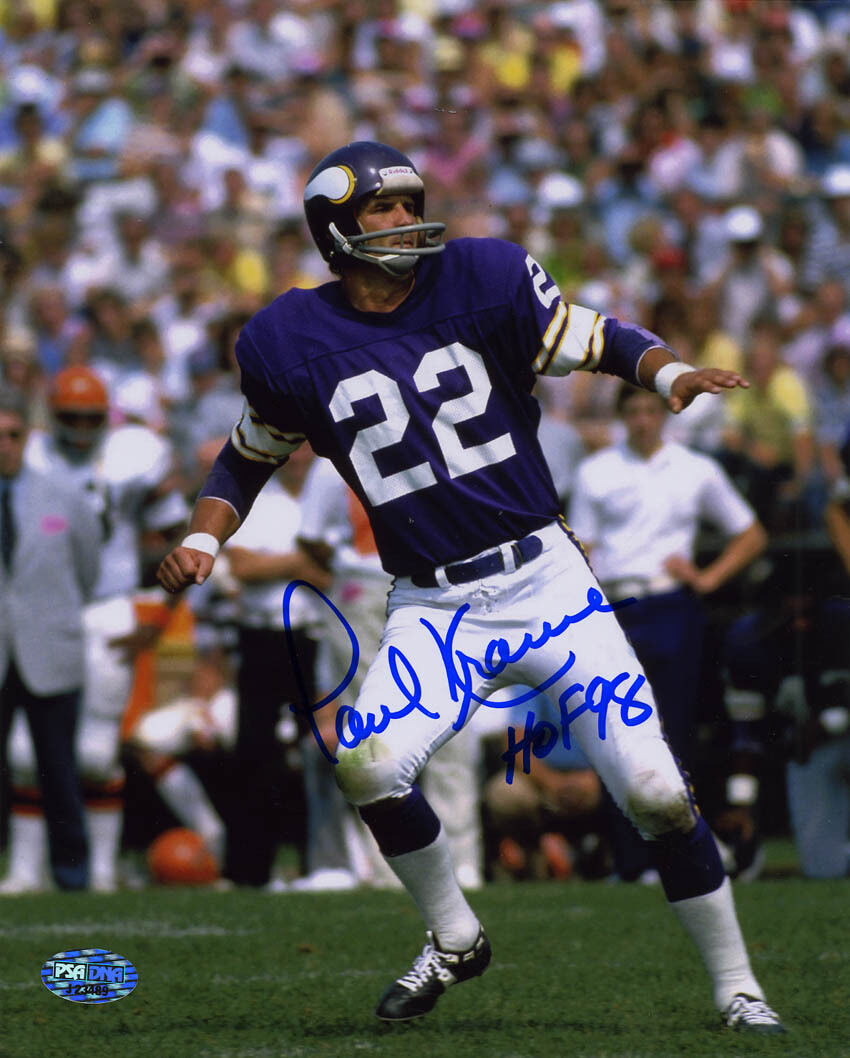 Paul Krause SIGNED 8x10 Photo Poster painting + HOF 98 Minnesota Vikings PSA/DNA AUTOGRAPHED