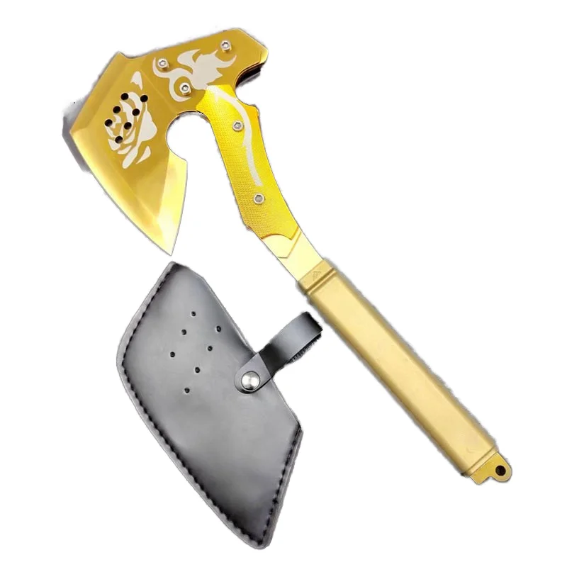 Diy Outdoor Wood Axe Stainless Steel Mountaineering Hatchet Carbon Steel Fiberglass Field Hammer Golden Axe for Camping