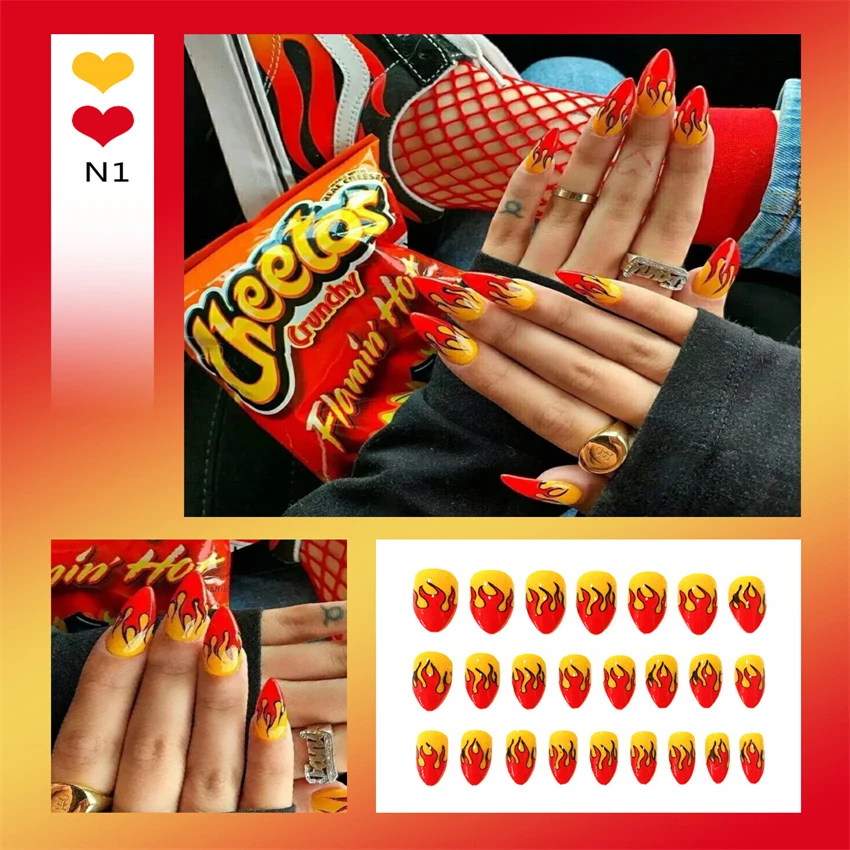 Bayuyun 24Pcs/Set Coffee Leopard French Fake Nails with Diamonds Japan Korean Artificial Acrylic Press on Nails Removable Stick on Nails