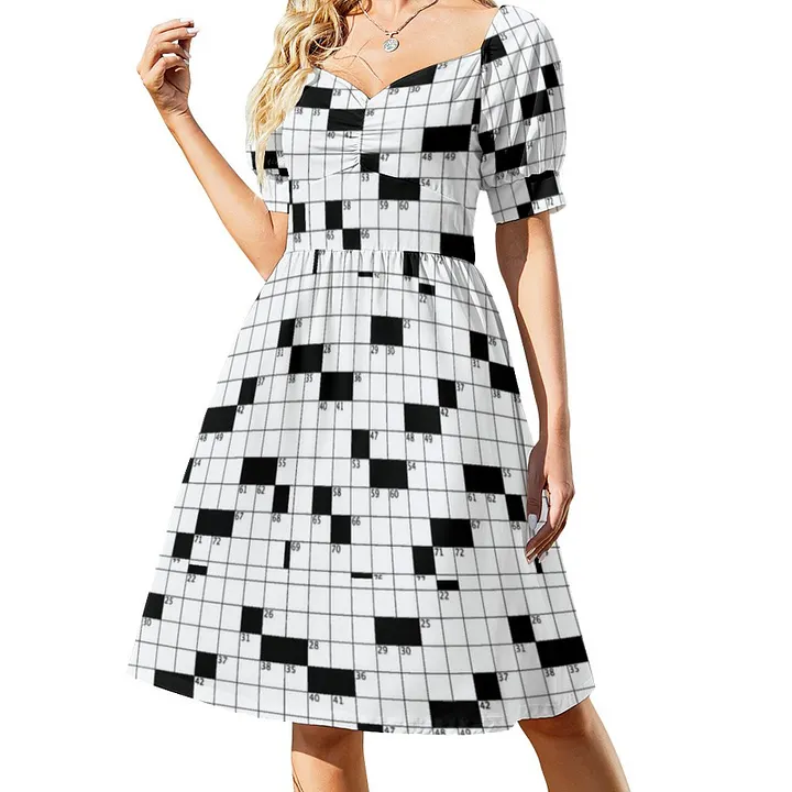 flared dress crossword Unique Vintage Black & White Crossword Puzzle Cotton Shirt Dress XL/14-16