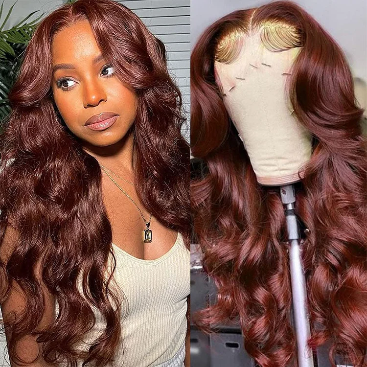 Reddish Brown Body Wave Lace Part Wig T Part Lace Wig Human Hair Fall Color Trend Middle Part Wig