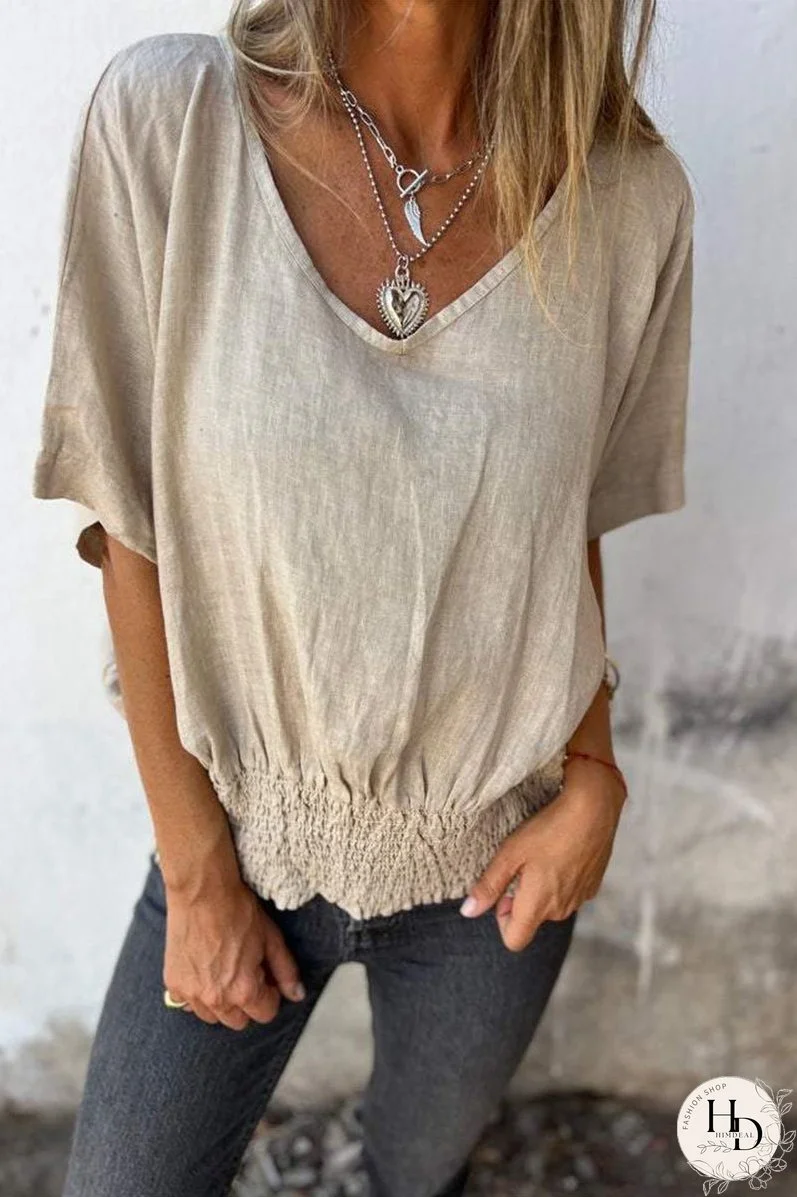 Casual Simplicity Solid V Neck T-Shirts
