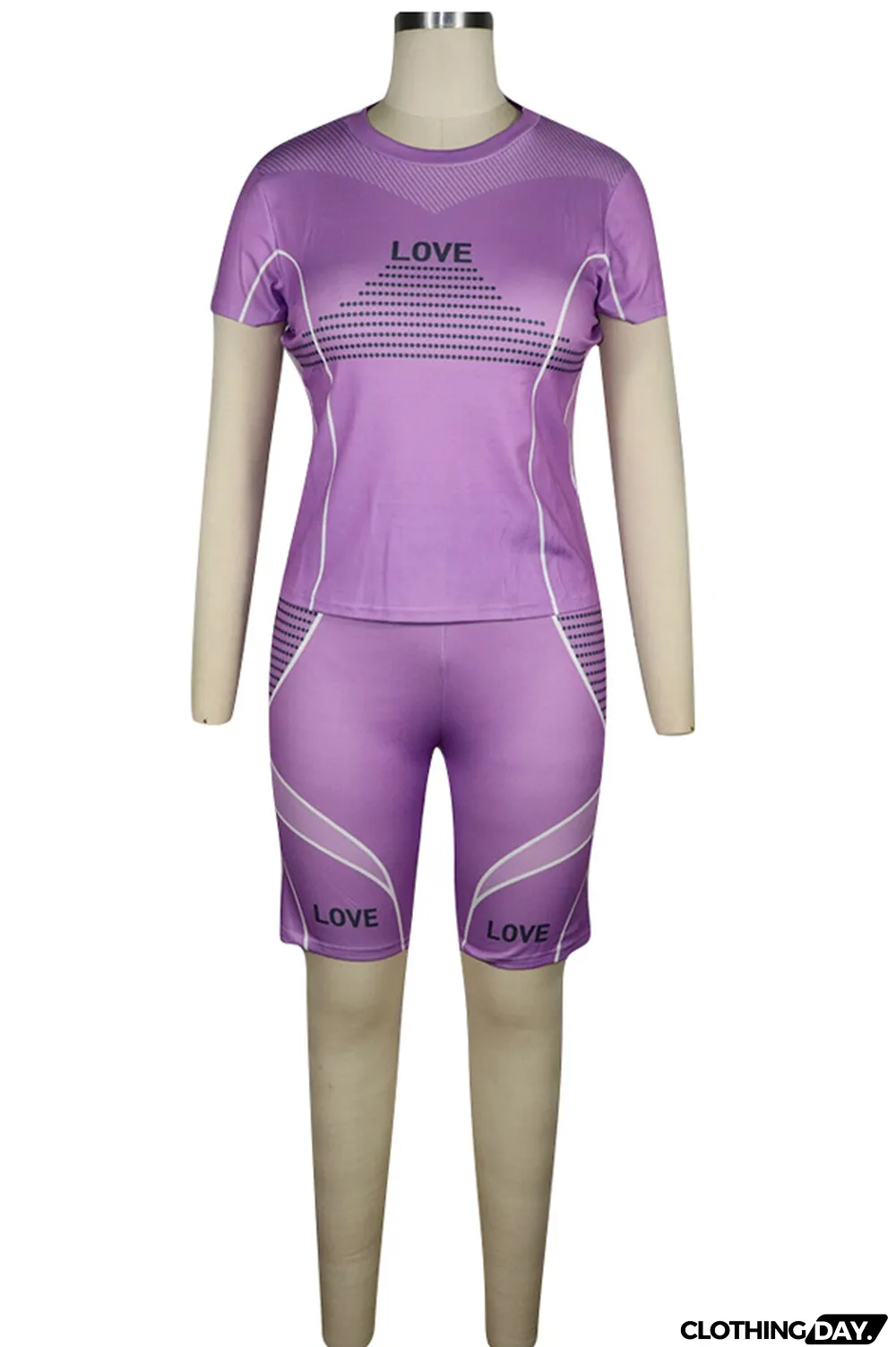 Pink knit Sexy Patchwork Print Straight Short Sleeve Two Pieces