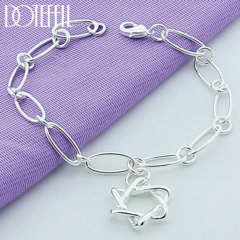 DOTEFFIL 925 Sterling Silver Twist Star Pendant Bracelet For Woman Jewelry