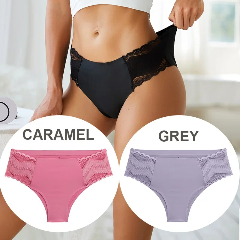 FINETOO 2PCS/Set Seamless Women Pantys Girls Lingerie High Waisted Lace Woman Briefs 8 Solid Colors S-XL Sexy Underpants Women