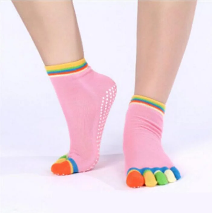 CUHAKCI Cotton Socks Five Fingers Multicolor Socks Yuga Skid Resistance Dots Pattern Printing Femme Dance Women's Toe Socks Girl
