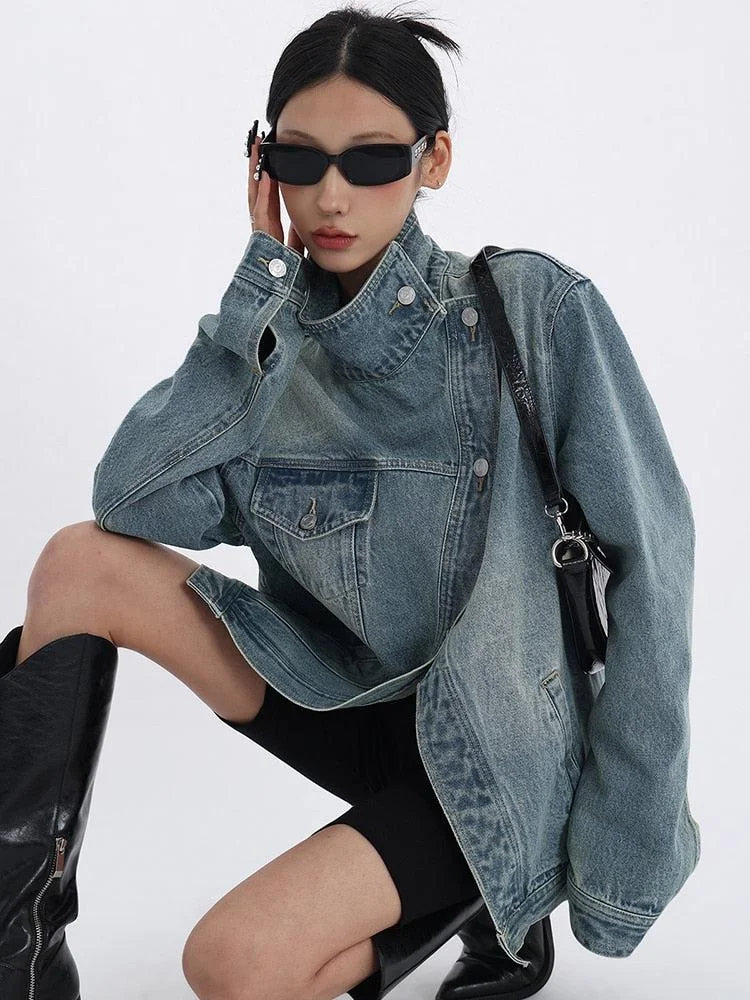 Brownm Asymmetrical Denim Jacket