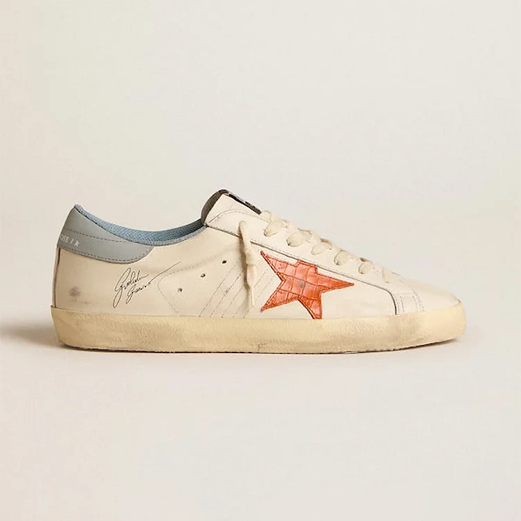 Golden Goose Super-Star con estrella con estampado de cocodrilo y refuerzo del talón azul plateado