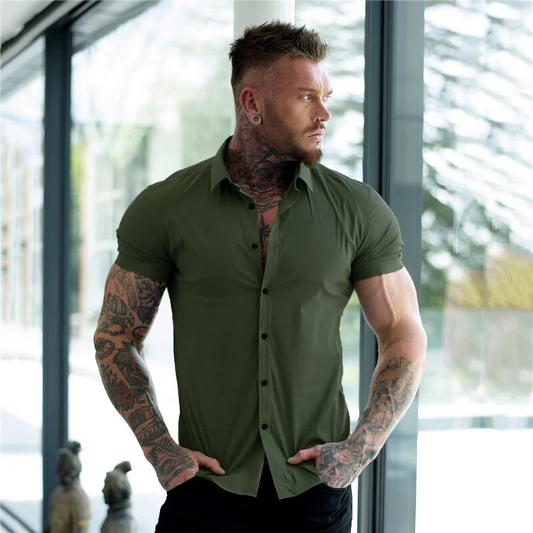 Casual Summer Solid Tops Short Sleeve Men's Shirts at Hiphopee