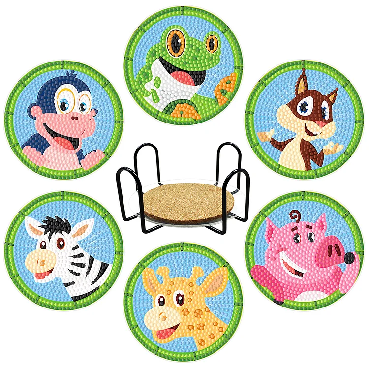 DIY Coasters with Storage Rack Wood Coasters Cartoon Animal Pattern Perfect Gift
