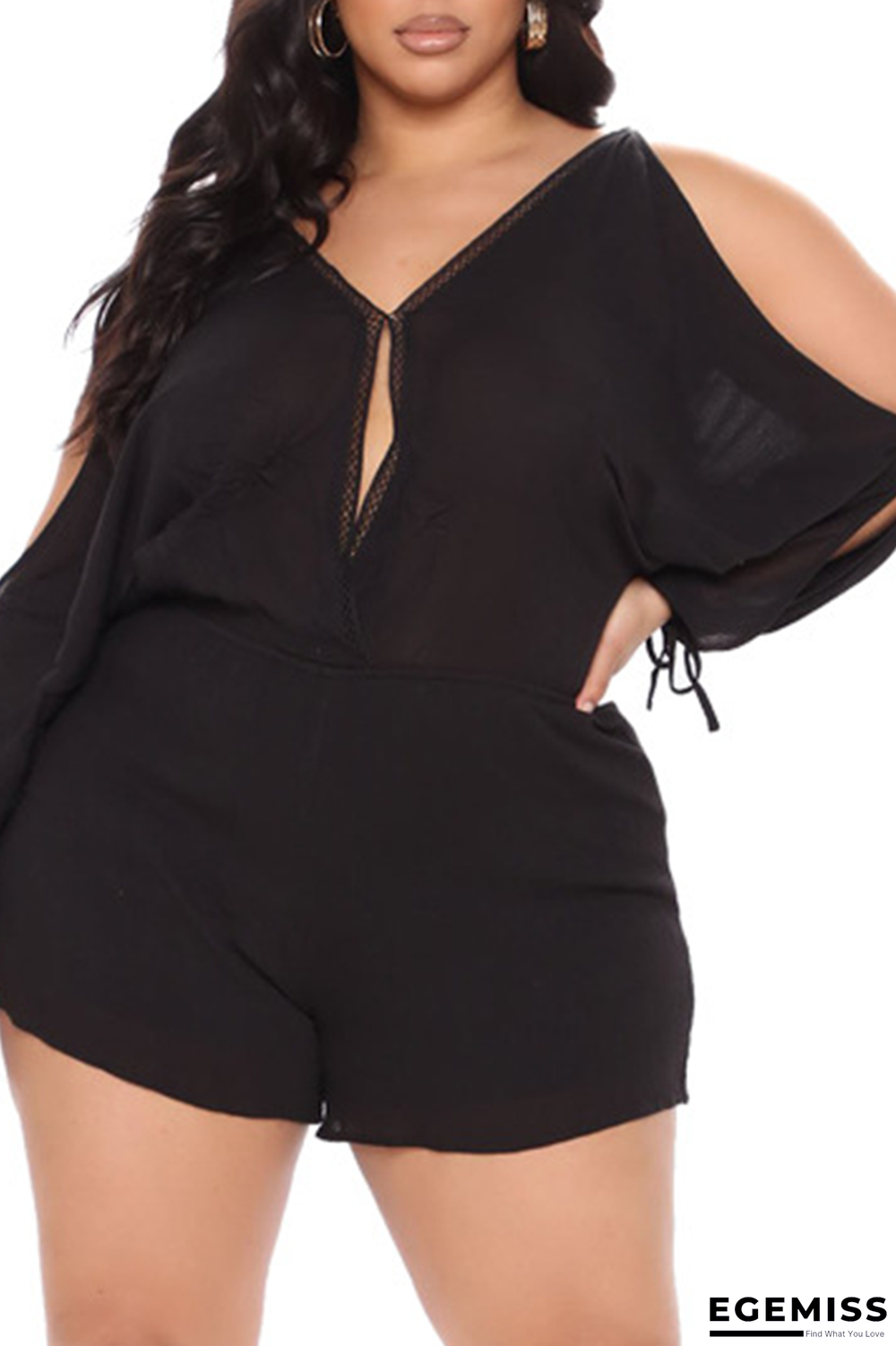 Black Casual Solid Patchwork V Neck Plus Size Jumpsuits | EGEMISS