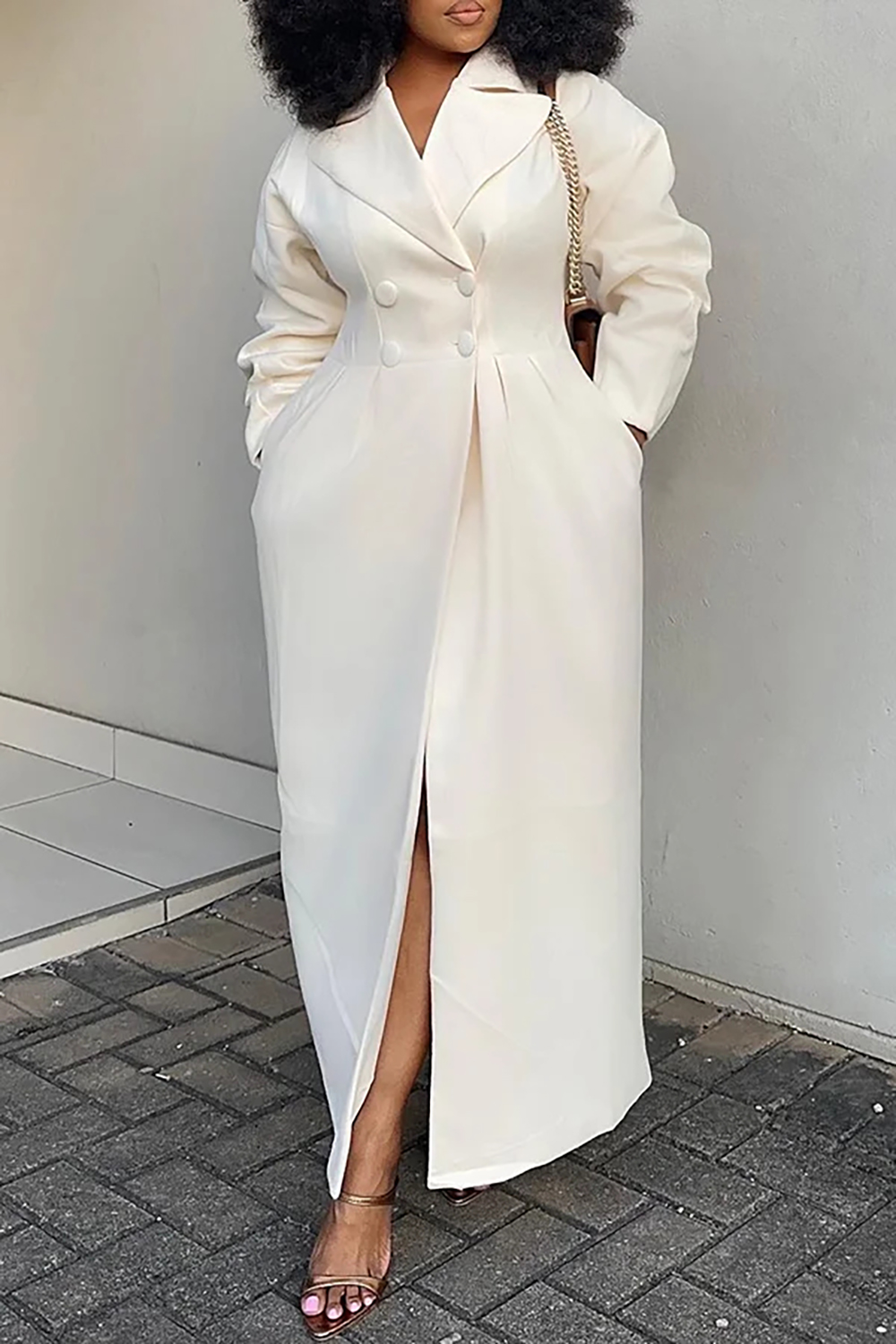 Plus Size Daily Coat Beige Solid Lapel Long Sleeve Simple Coat