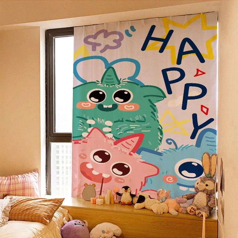 Nigikala Kawaii Tapestry Velcro Shading Curtains Background Cloth Hanging Cloth Bedroom Wall Decoration Children Room Layout 2021 New