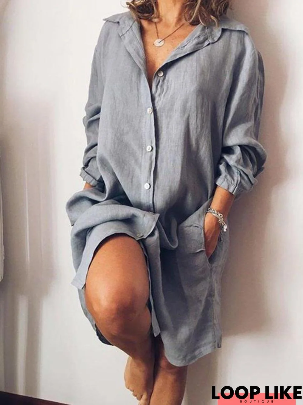 Casual V Neck Linen Casual dress