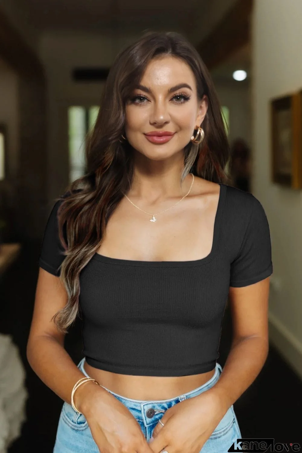 Square Neck Ribbed Crop Top