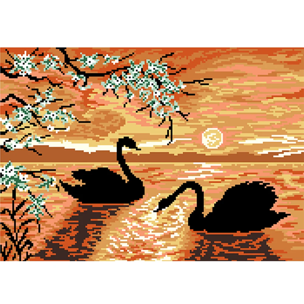 9CT Full Cross Stitch Bead Embroidery - Swan Lake(Canvas|50*36CM)