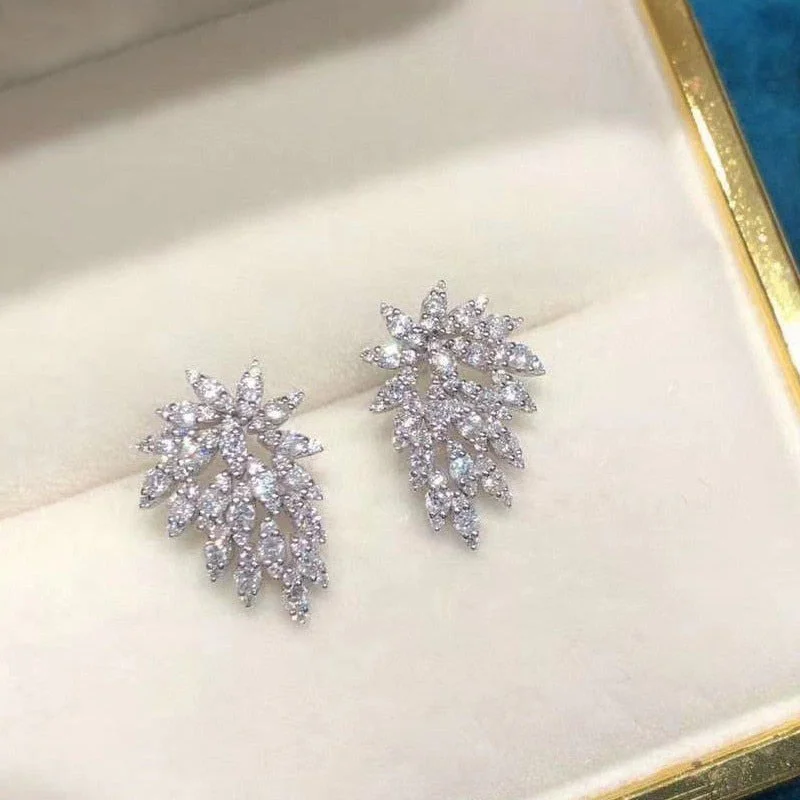Huitan Chic Stud Earrings for Women Silver Color Full Dazzling CZ Stylish Lady's Earrings for Party Daily Wear Statement Jewelry