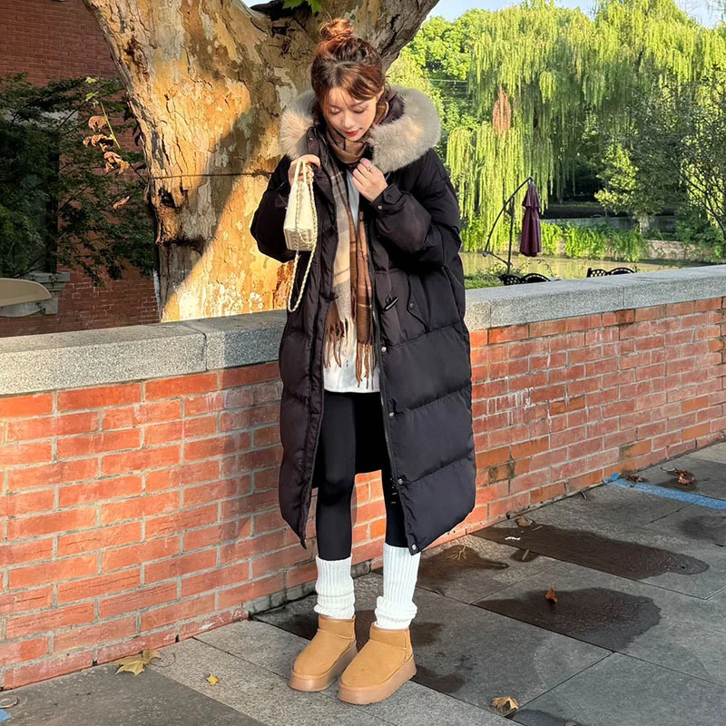 Toloer Pinghu Down Jacket Female Winter 2024 New Advanced Sense Sweet White Duck Velvet Ox Horn Buckle Thick Warm Long Coat-Outfit Ideas