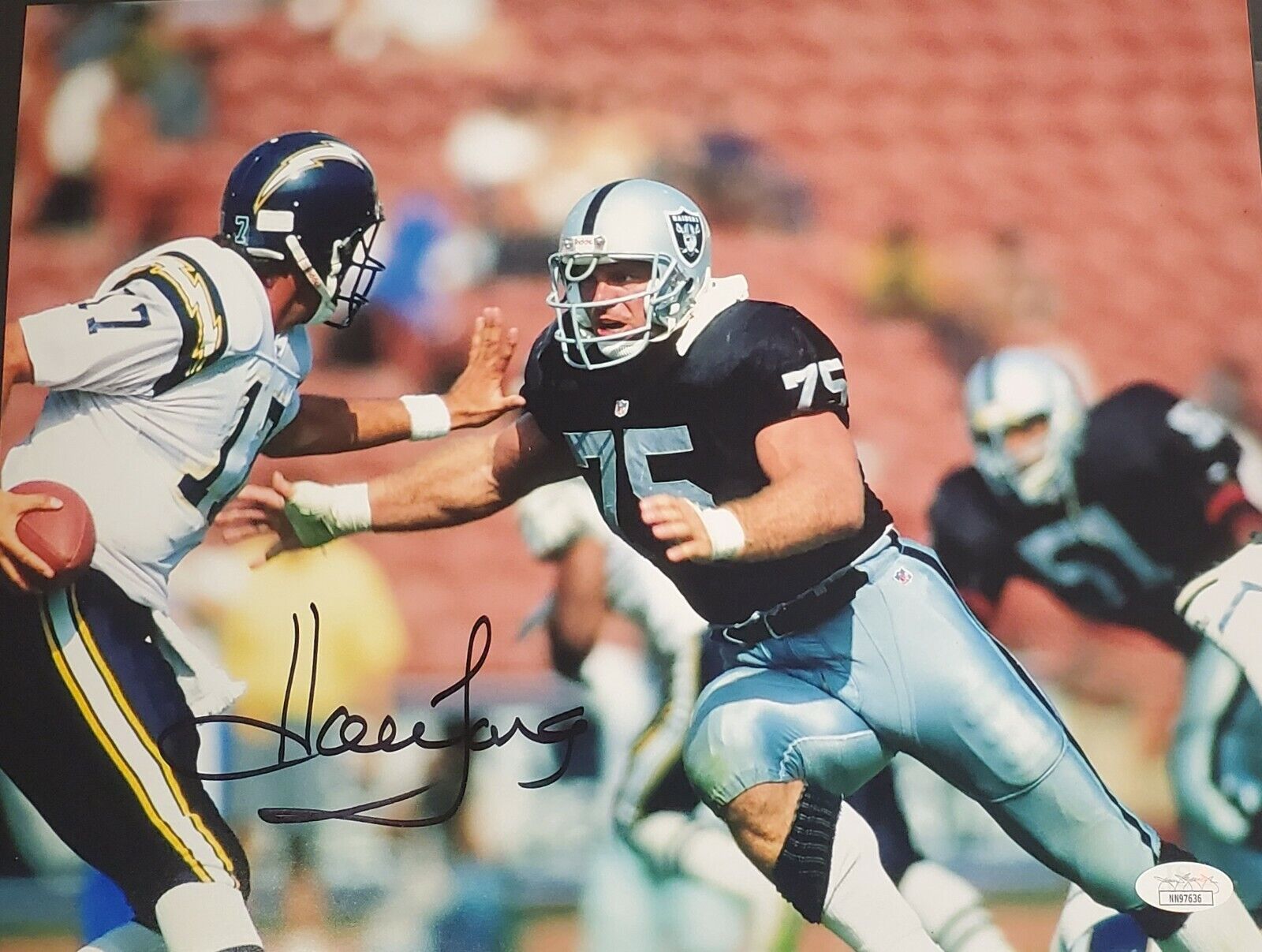 Autographed Howie Long Oakland Raiders Football 11x14 Photo Poster painting - with JSA COA