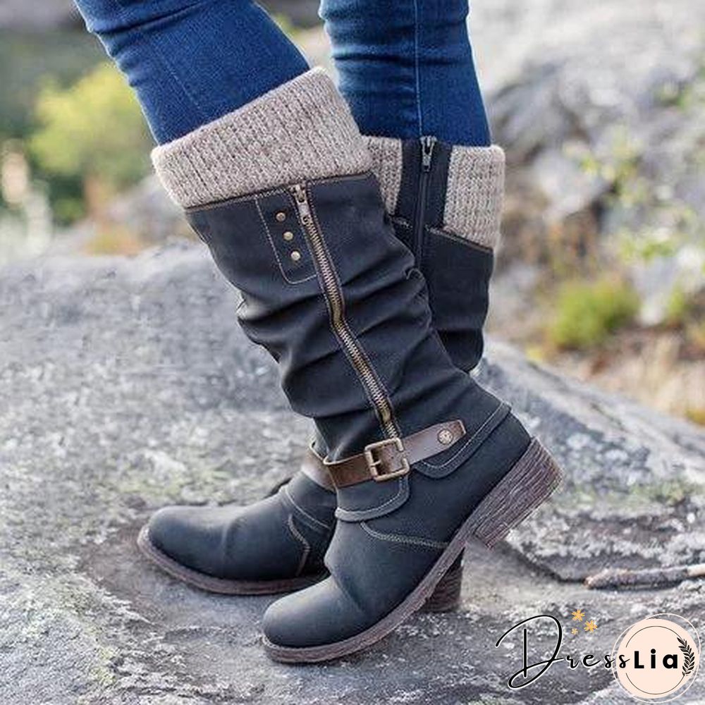 Daily Leather Low Heel Boots