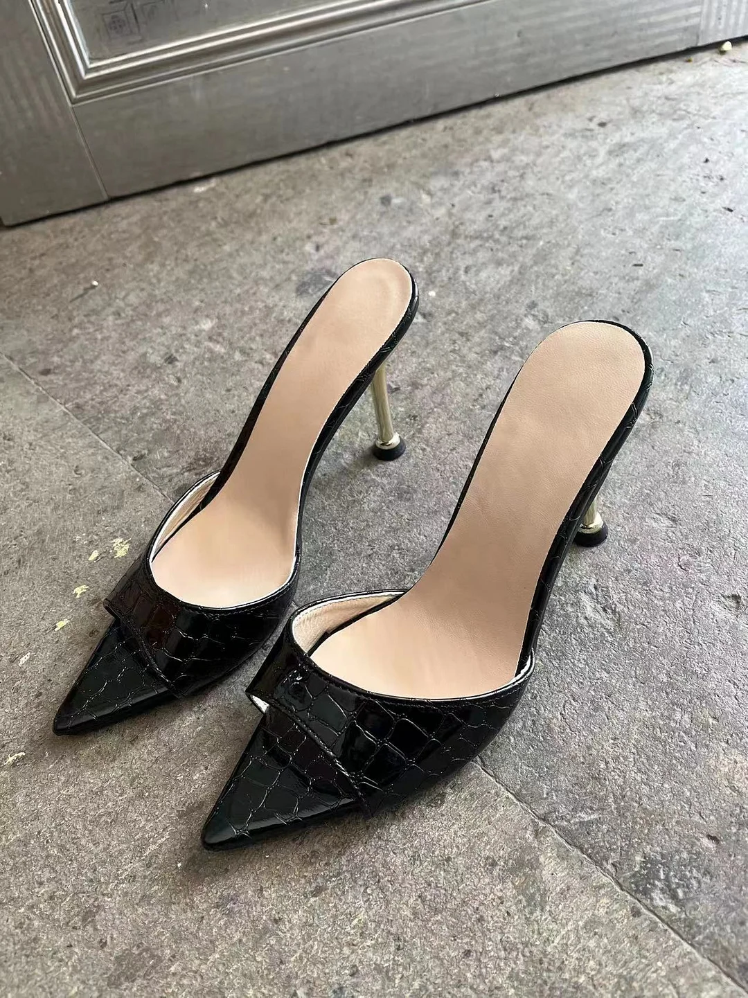 Yyvonne Pointed Cool Slippers Female High Heel Fish Mouth Fine Sandals Female Heel Shoes Female Heel Slippers