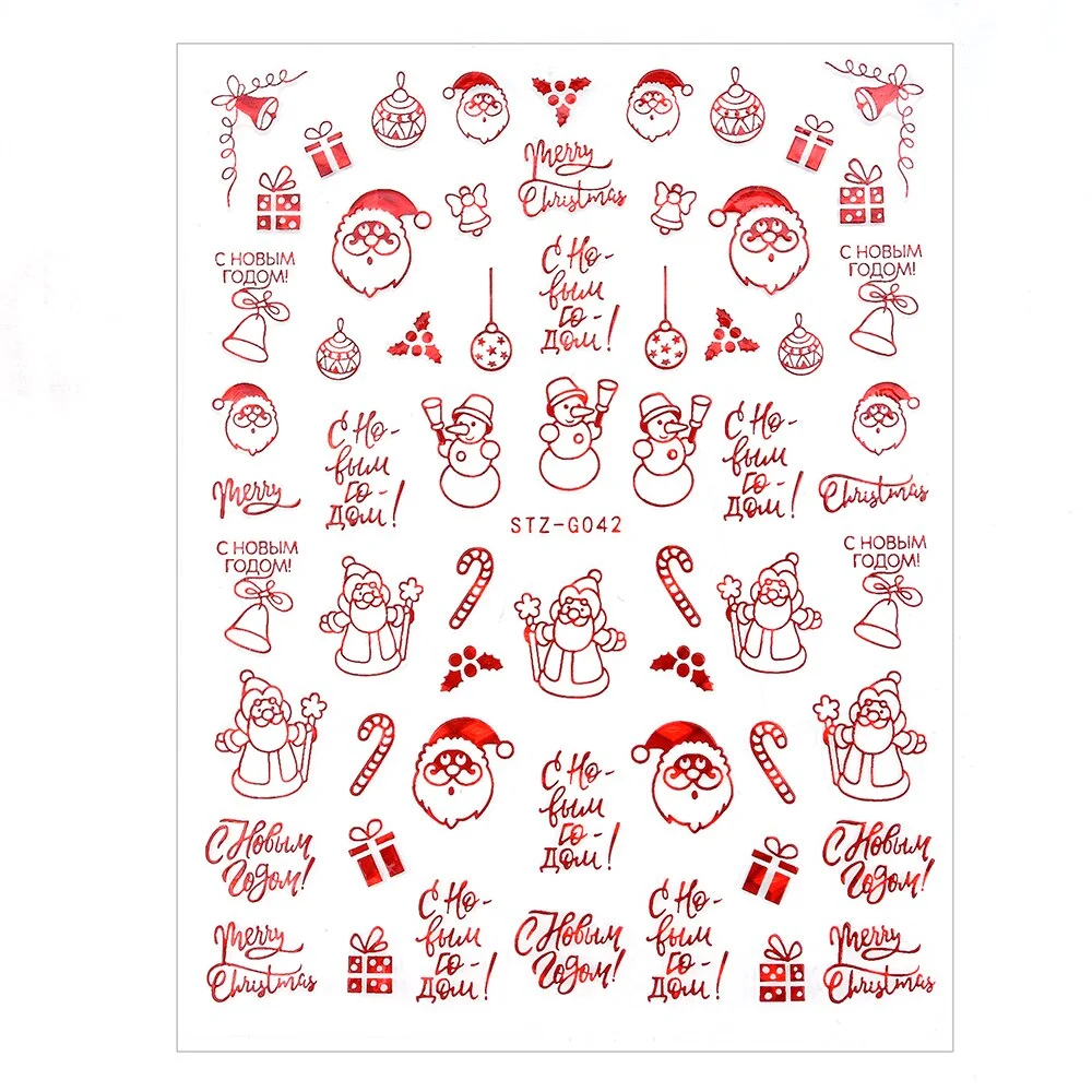 Nail Art Stickers Transfers Xmas Merry Christmas Santa Claus Collection Decor Red Snow Balloon Naklejki Na Paznokcie Nail Decals