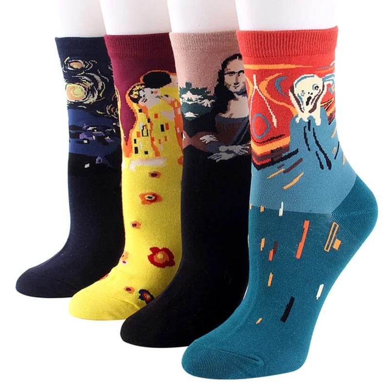CUHAKCI Cotton Socks Funny Oil Painting Fashion Happy Socks Night Winter Male Female Colorful Print Van Gogh Art Sock one pair