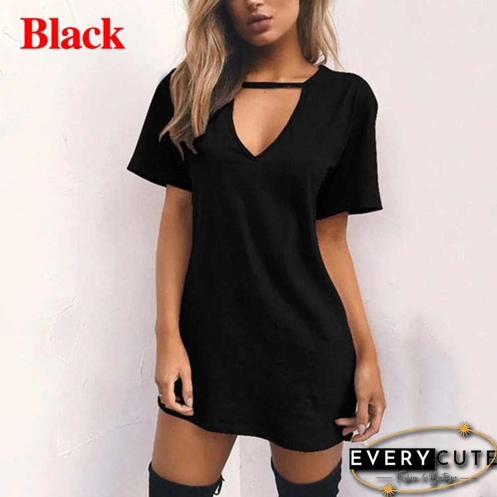 Women Tshirt Dress&nbsp;Choker Deep&nbsp;V-neck Summer Dresses Mini T-Shirt Dress Short Sleeve Ladies&nbsp;Casual Sexy Clothing