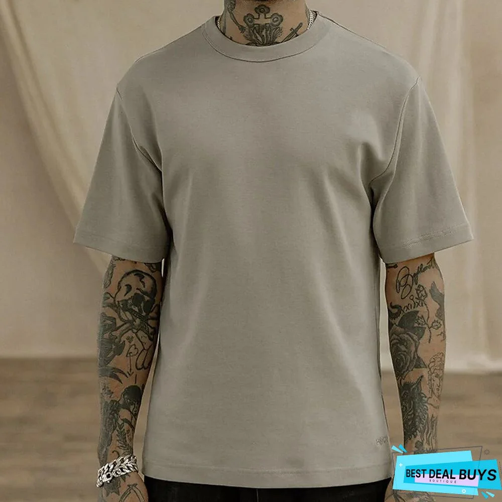 Men's 100% Cotton Acid Wash Shirt Oversized Shirt Plain Crew Neck Daily Wear Vacation Short Sleeve Clothing Apparel Fashion Sport Casual