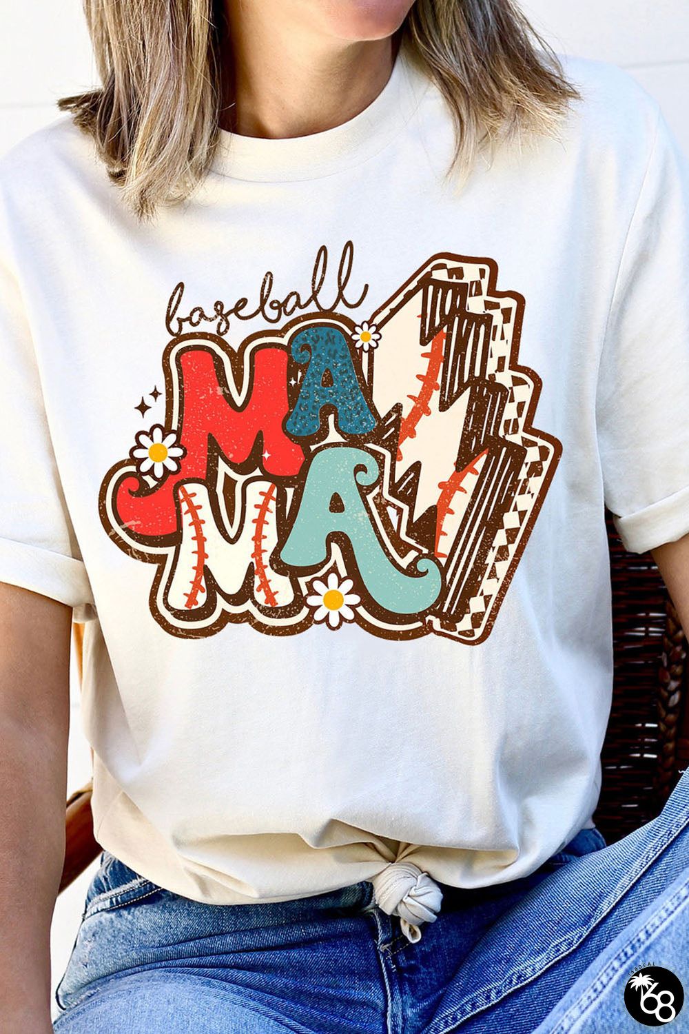 White MAMA Baseball Bolt Graphic T Shirt | 168DEAL