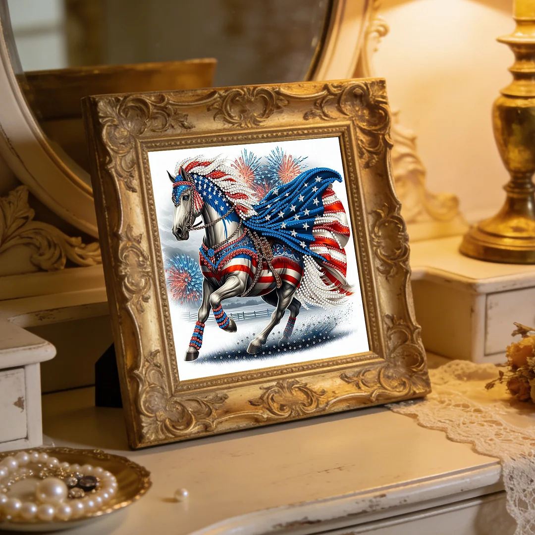 Diamond Painting - Partial Special Shaped Drill - Independence Day Horse(Canvas|30x30cm)
