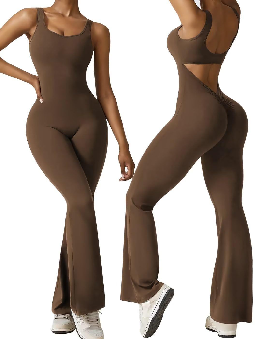 Hoakwheels Hollow Out Jumpsuit Women Jumpsuit Elegant Women's Sleeveless Sports Jumpsuit with Butt-lifted High Waist Flared Hem for Active
